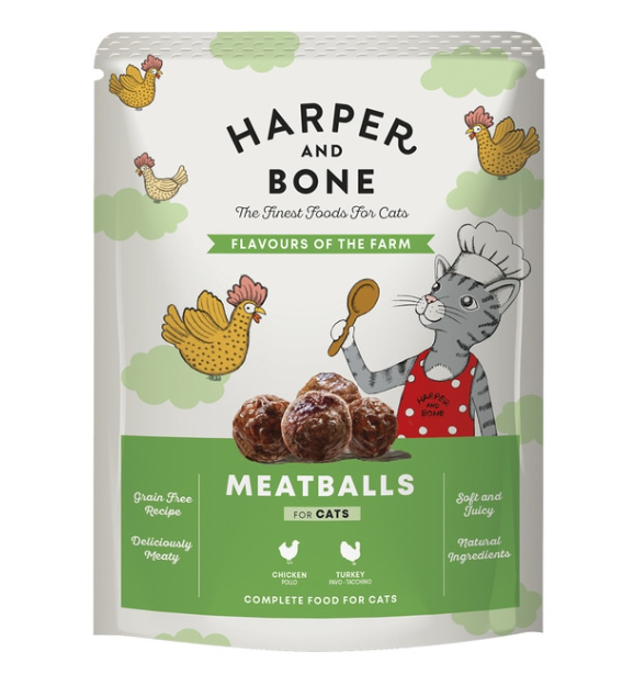 Harper & Bone Flavours Of The Farm Meatballs Wet Cat Food With Chicken And Turkey