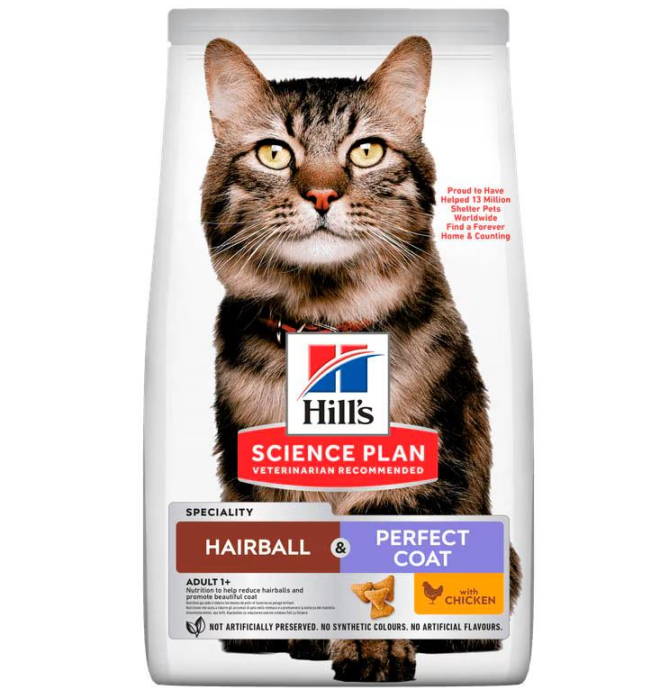 Hills Feline Adult Hairball & Perfect Coat Adult Dry Cat Food With Chicken