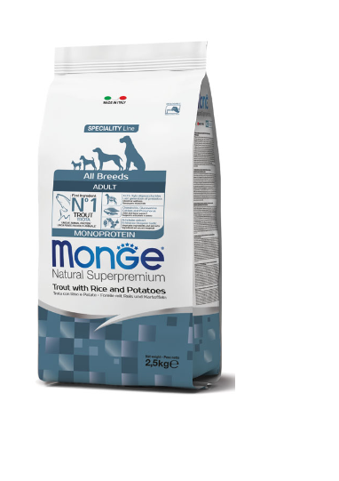 Monge Natural Superpremium All Breeds Adult Monoprotein Trout With Rice And Potatoes