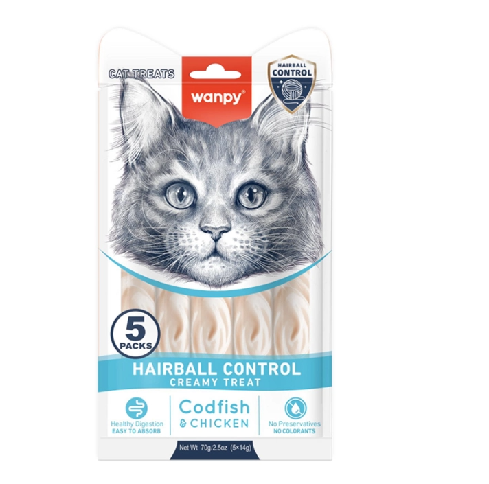 Wanpy Hairball Control Creamy Treat With Codfish & Chicken