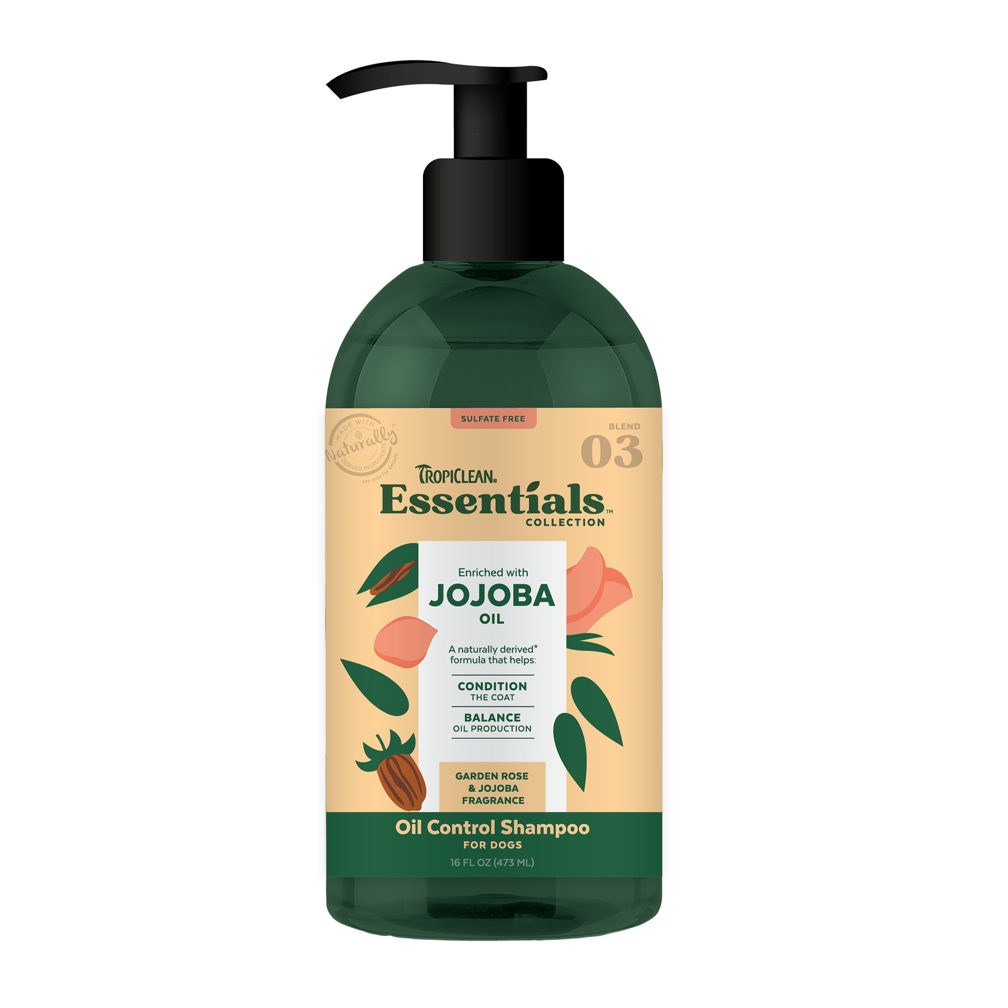 Tropiclean Essentials Oil Control Shampoo Jojoba Oil - Garden Rose & Jojoba For Dogs 473ml