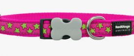 Red Dingo - Stars Lime On Hot Pink Collar Small