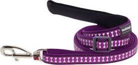 Red Dingo Adjustable Lead Reflective Bones Purple 12mm, 1.1-1.8m